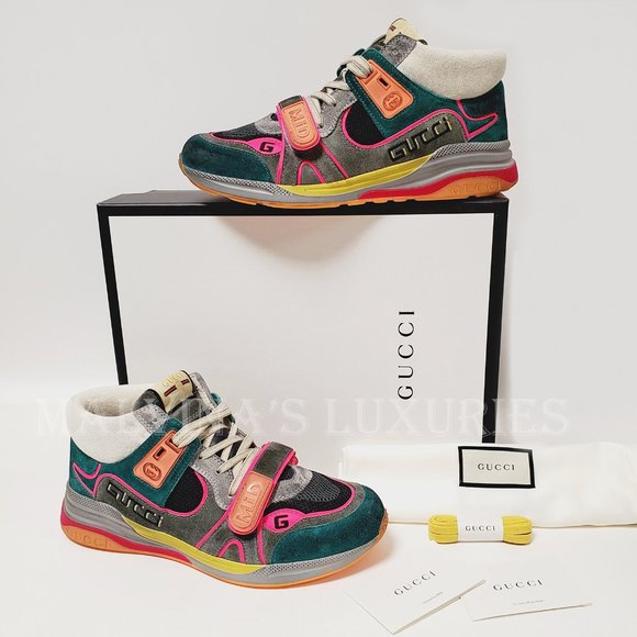 GUCCI SNEAKERS MENS ULTRAPACE MID TOP LEATHER SHOES w LOGO sz 8G 8.5 US - Picture 6 of 16